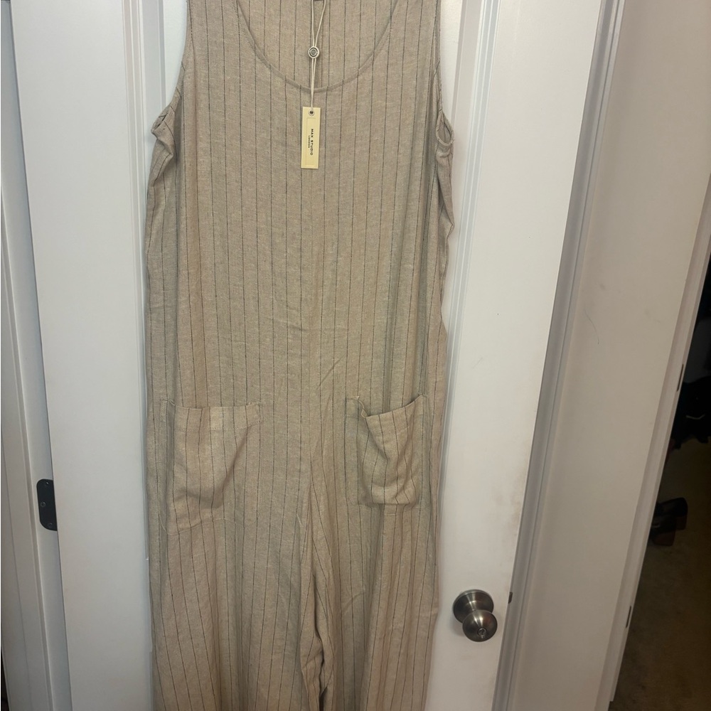 Max Studio Beige Striped Jumpsuit size M